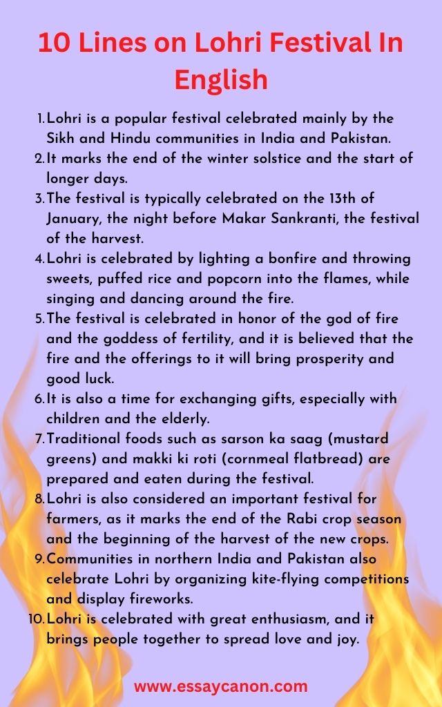 10 lines on lohri festival in english